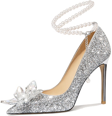 (Women) Lily Wei Leather High Heel Slip-On 'Silver Rhinestone' NN-039 Cheap (Women) Lily Wei Leather High Heel Slip-On 'Silver Rhinestone' NN-039