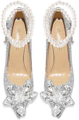 (Women) Lily Wei Leather High Heel Slip-On 'Silver Rhinestone' NN-039 2
