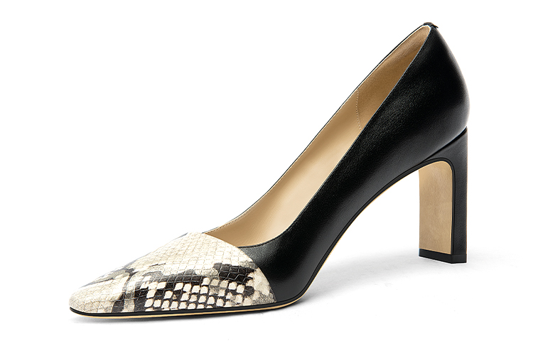 (Women) Lily Wei Leather Mule 7.5cm Heel 'Black Snakeskin Patchwork' M1-106