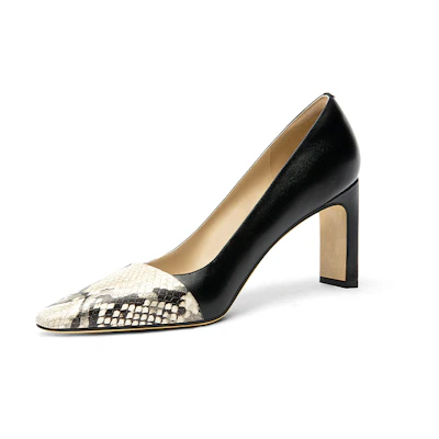 (W) Lily Wei Leather Mule 7.5cm Heel 'Black Snakeskin Patchwork'