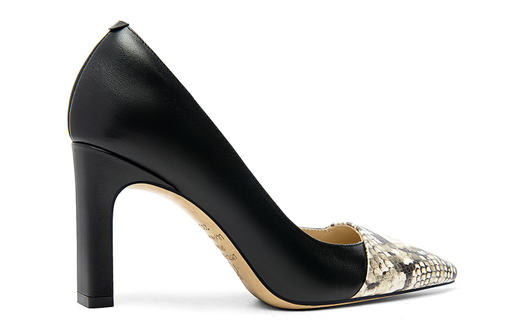 Order (W) 【女性用】リリー・ウェイ 革製ミュール 7.5cm ヒール 'ブラックスネークスキンパッチワーク' M1-106 M1-106