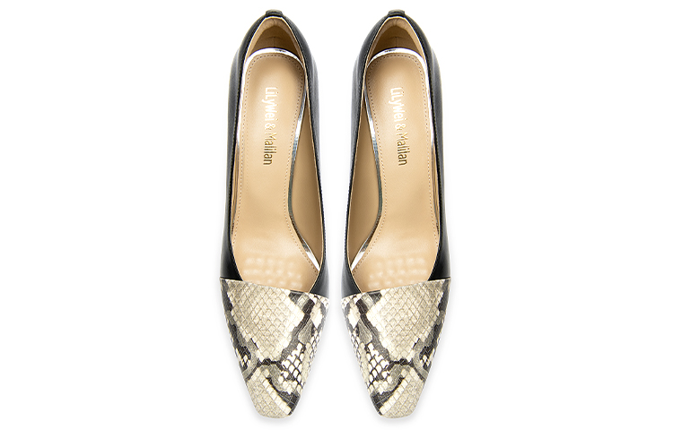 Lookbook (W) 【女性用】リリー・ウェイ 革製ミュール 7.5cm ヒール 'ブラックスネークスキンパッチワーク' M1-106 M1-106