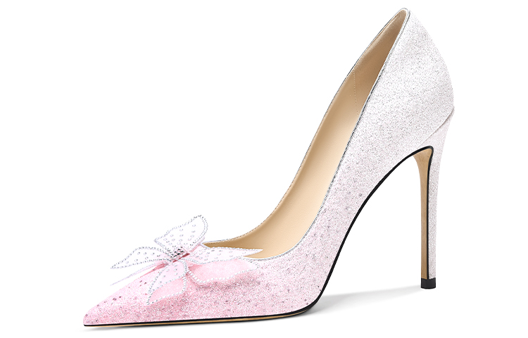 (Women) Lily Wei Leather Mules 'Pink Gradient with Crystal Butterfly Bow' J-114-a