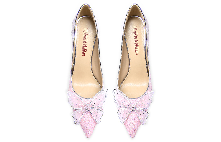Lookbook (W) Kasut Mules Kulit Lily Wei 'Pink Gradient dengan Butterfly Bow Kristal' J-114-a