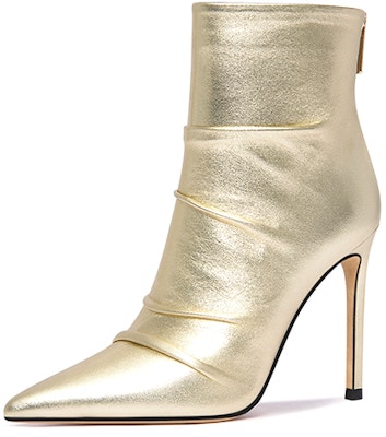 (Women) Lily Wei Leather Pointed-Toe Stiletto with Side Zip 10cm 'Ruched Ankle Boot' X-063 5