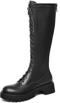 (W) Lily Wei Sepatu Boot Tinggi Kulit Hitam Ritsleting Toe Bulat XPJ-067 Buy (W) Lily Wei Sepatu Boot Tinggi Kulit Hitam Ritsleting Toe Bulat XPJ-067