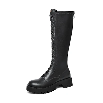 (W) Lily Wei Leather Round Toe High-Top Boots 'Black Zipper'