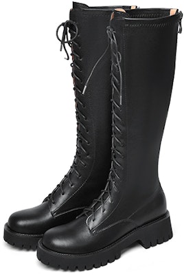 (W) Lily Wei Sepatu Boot Tinggi Kulit Hitam Ritsleting Toe Bulat XPJ-067 Lookbook (W) Lily Wei Sepatu Boot Tinggi Kulit Hitam Ritsleting Toe Bulat XPJ-067