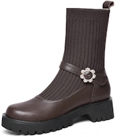 (Women) Lily Wei Leather Round Toe Platform Ankle Boots 'Reddish Brown' XPJ-065 (Women) Lily Wei Leather Round Toe Platform Ankle Boots 'Reddish Brown' XPJ-065