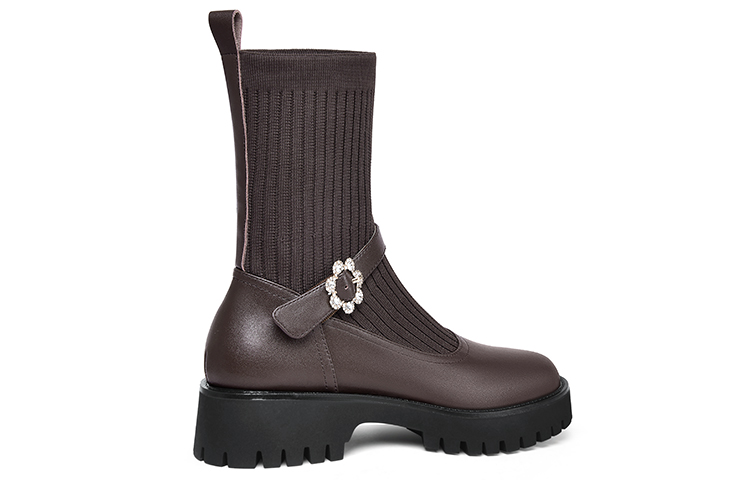 Order (W) Botines Lily Wei de plataforma con punta redonda en marrón rojizo XPJ-065