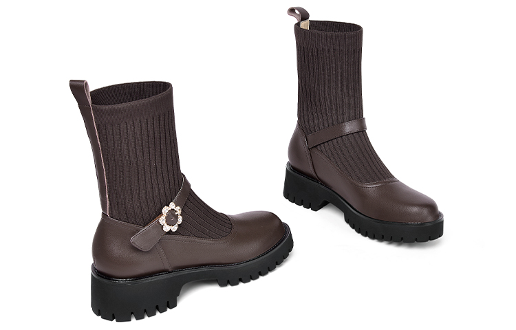 Lookbook (W) Botines Lily Wei de plataforma con punta redonda en marrón rojizo XPJ-065