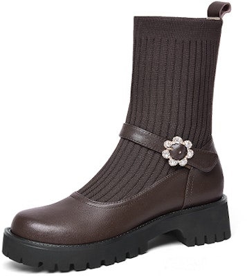 (Women) Lily Wei Leather Round Toe Platform Ankle Boots 'Reddish Brown' XPJ-065 Purchase (Women) Lily Wei Leather Round Toe Platform Ankle Boots 'Reddish Brown' XPJ-065