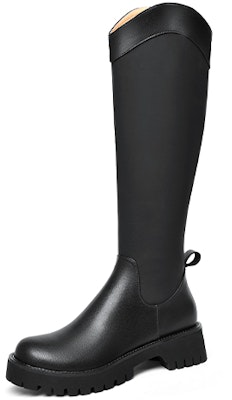 (Women) Lily Wei Leather Round Toe Platform Boots 'Rider' XPJ-062 Cheap (Women) Lily Wei Leather Round Toe Platform Boots 'Rider' XPJ-062
