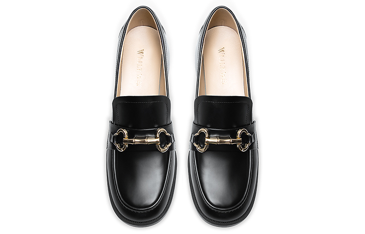 Lookbook (W) 莉莉韦黑色英伦风方跟真皮乐福鞋 KF-008