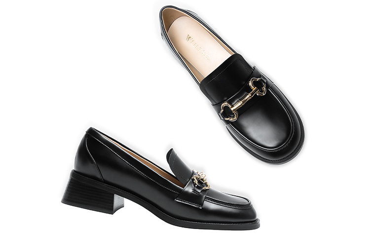 Shop (W) 莉莉韦黑色英伦风方跟真皮乐福鞋 KF-008