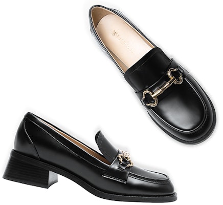 (Women) Lily Wei Leather Slip-Ons Black 'British Style Block Heel' KF-008 Shop (Women) Lily Wei Leather Slip-Ons Black 'British Style Block Heel' KF-008