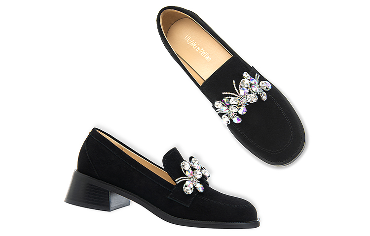 Shop (W) 莉莉·韦伊 黑色天鹅绒水钻乐福鞋 KF-011