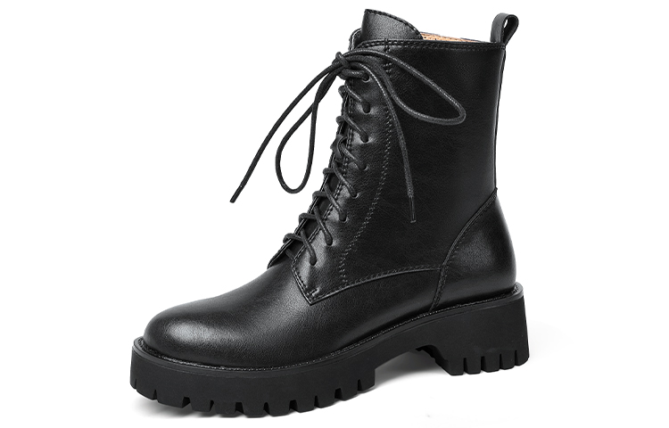 (Women) Lily Wei Martin Boots 'Black Lace-Up with Side Zipper' XPJ-056