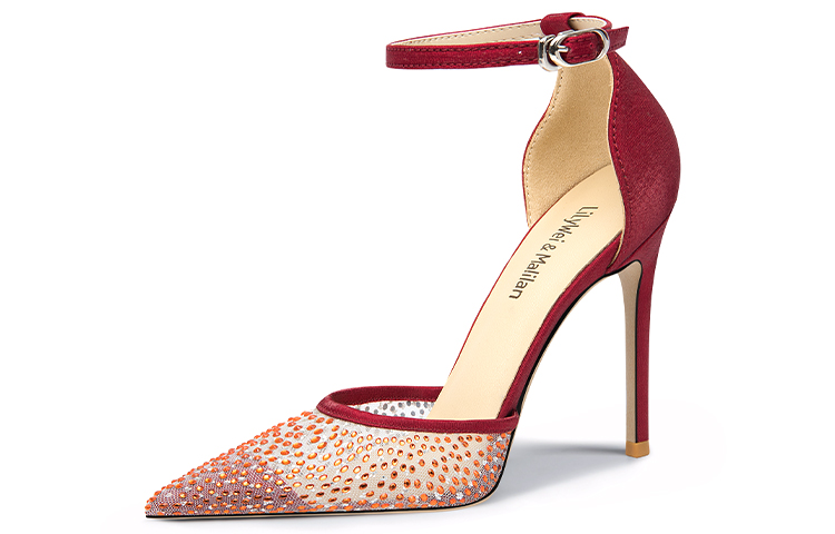(Women) Lily Wei Mesh Pointed-Toe High Heels 'Red Rhinestone Stiletto' NN-410