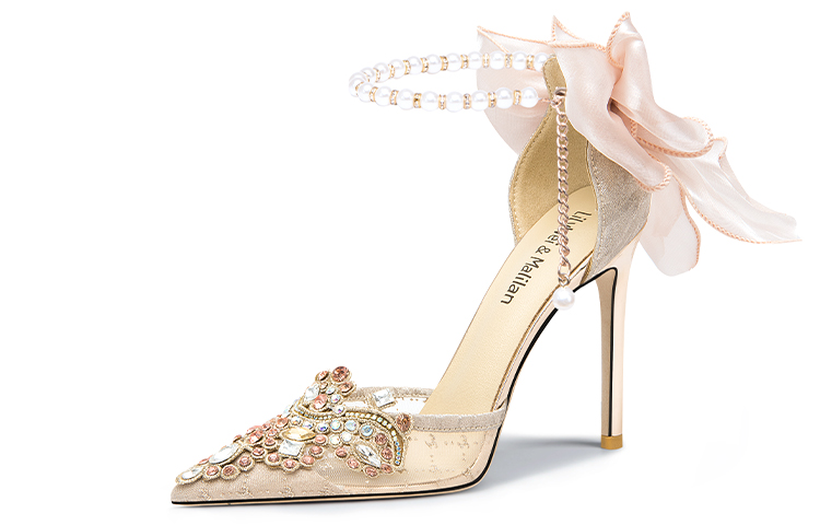 (Women) Lily Wei Mesh Pointed-Toe Stiletto 'Gentle Butterfly Champagne' NN-433