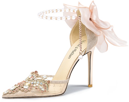 (Women) Lily Wei Mesh Pointed-Toe Stiletto 'Gentle Butterfly Champagne' NN-433 Buy (Women) Lily Wei Mesh Pointed-Toe Stiletto 'Gentle Butterfly Champagne' NN-433