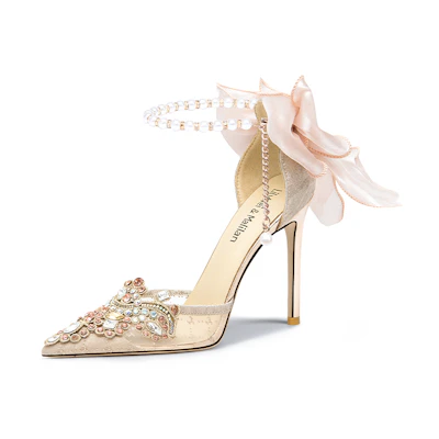 (W) Lily Wei Mesh Pointed-Toe Stiletto 'Gentle Butterfly Champagne'