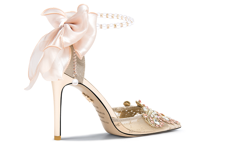 Order (W) Lily Wei Tumit Tinggi Mesh Hujung Runcing 'Gentle Butterfly Champagne' NN-433