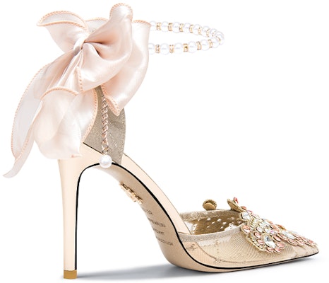 (Women) Lily Wei Mesh Pointed-Toe Stiletto 'Gentle Butterfly Champagne' NN-433 Order (Women) Lily Wei Mesh Pointed-Toe Stiletto 'Gentle Butterfly Champagne' NN-433