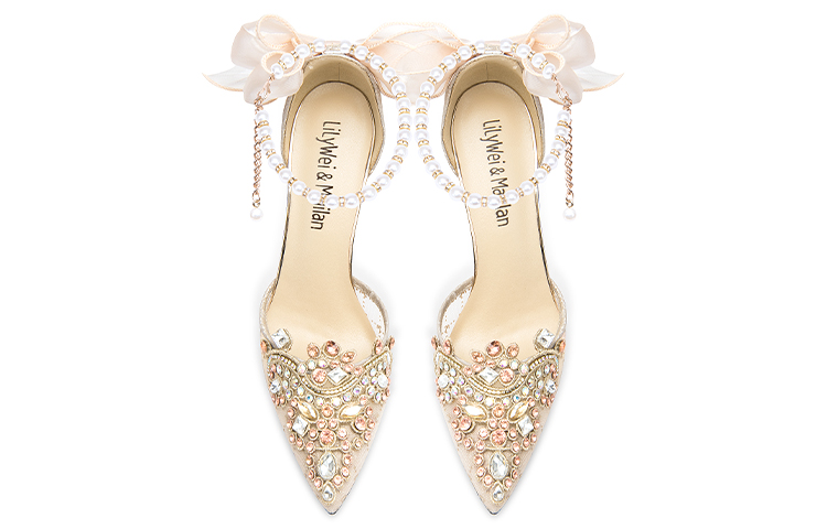 Lookbook (W) Lily Wei Tumit Tinggi Mesh Hujung Runcing 'Gentle Butterfly Champagne' NN-433