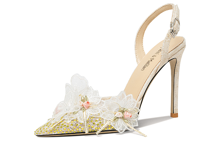 (Women) Lily Wei Mesh Stiletto Heels 10cm 'Gold' 'Fairy Tale Hollow Petal Peep-Toe' NN-446