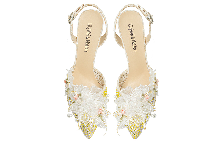 Lookbook (W) (女性用) Lily Wei メッシュスティレットヒール10cm『ゴールド』、『おとぎ話ホロウペタルピープトゥ』NN-446 NN-446