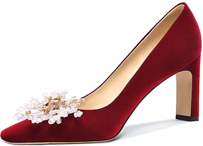 (W) Lily Wei Sandal Hak Tinggi 'Beludru Manik-merah Metalik' M1-086 Buy (W) Lily Wei Sandal Hak Tinggi 'Beludru Manik-merah Metalik' M1-086