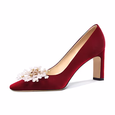 (W) Lily Wei Mule High Heel 'Red Metallic Bead Velvet'
