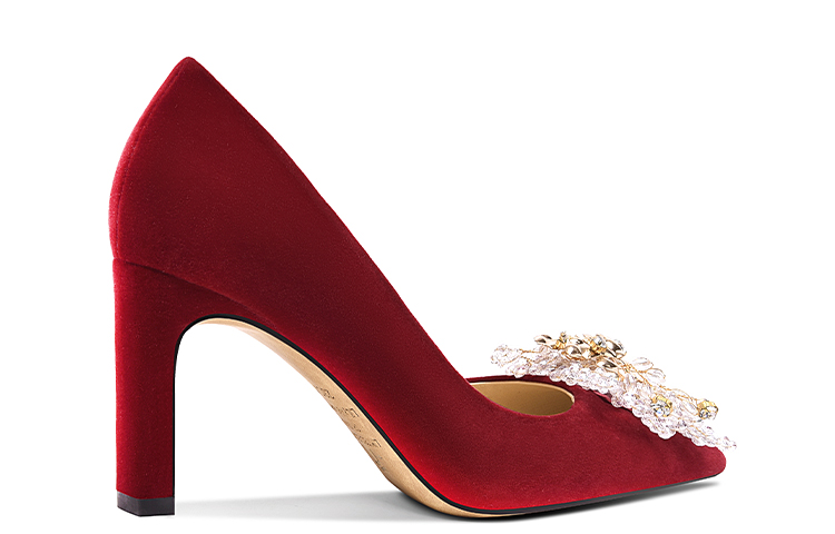 Order (W) (レディース) リリー・ウェイ・ミュール・ハイヒール「レッド・メタリック・ビーズ・ベルベット」M1-086 M1-086