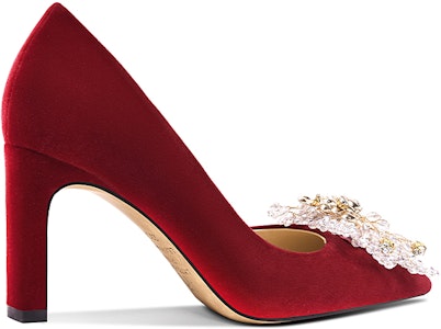 (W) Lily Wei Sandal Hak Tinggi 'Beludru Manik-merah Metalik' M1-086 Order (W) Lily Wei Sandal Hak Tinggi 'Beludru Manik-merah Metalik' M1-086