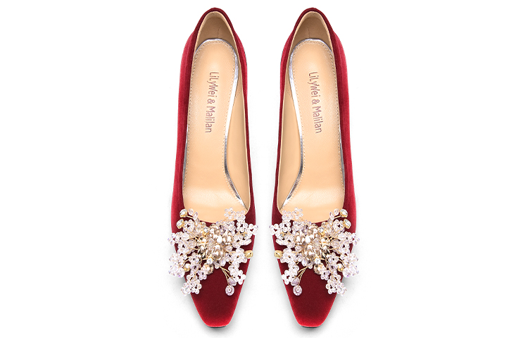 Lookbook (W) (レディース) リリー・ウェイ・ミュール・ハイヒール「レッド・メタリック・ビーズ・ベルベット」M1-086 M1-086