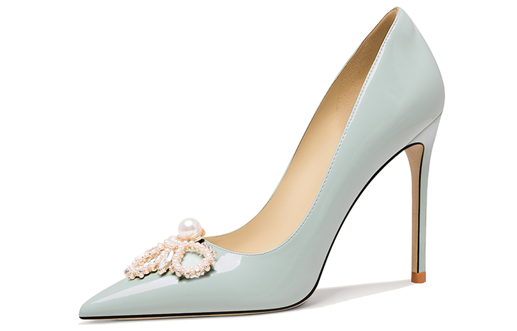 (Women) Lily Wei Patent Leather 10cm 'Light Blue' 'Dopamine French Pearl Stiletto' NN-449