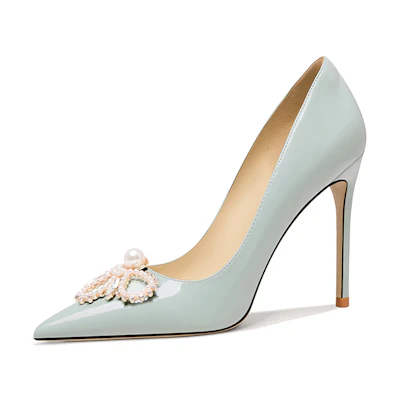 (W) Lily Wei Patent Leather 10cm 'Light Blue' 'Dopamine French Pearl Stiletto'