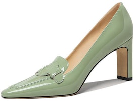 (Women) Lily Wei Patent Leather 'French Minimalist Square-Toe Block Heel Pumps' M1-095 (Women) Lily Wei Patent Leather 'French Minimalist Square-Toe Block Heel Pumps' M1-095