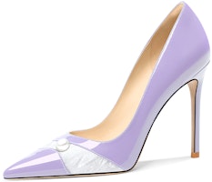 (Women) Lily Wei Patent Leather Stiletto Heels 10cm 'Pearl Splicing Minimalist' NN-491 (Women) Lily Wei Patent Leather Stiletto Heels 10cm 'Pearl Splicing Minimalist' NN-491