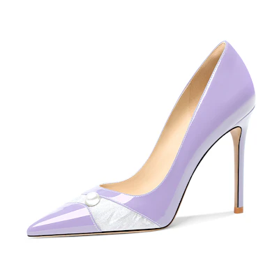 (W) Lily Wei Patent Leather Stiletto Heels 10cm 'Pearl Splicing Minimalist'