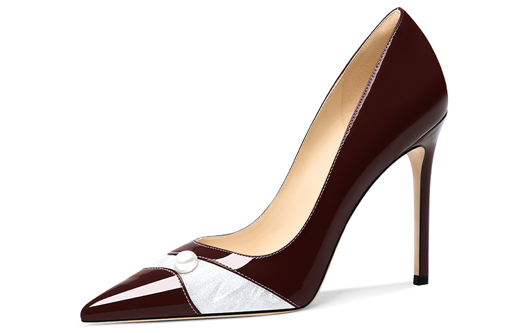 Details for (W) Lily Wei Stiletto Kulit Patent 10cm 'Pearl Splicing Minimalis' NN-491