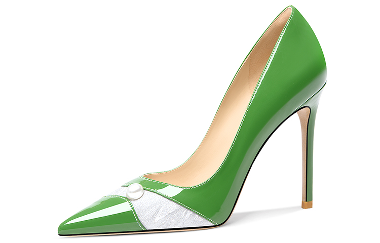 Cheap (W) Lily Wei Stiletto Kulit Patent 10cm 'Pearl Splicing Minimalis' NN-491