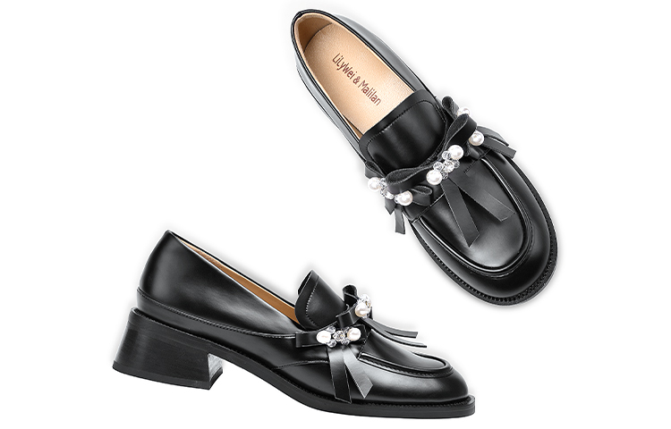 Lookbook (W) 女性用 Pearl Beaded Bow ミュール 'ブラック' KF-005 KF-005