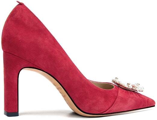(Women) Lily Wei Pearl Buckle Square Toe Chunky Heel 'Red Letter' M1-097 Order (Women) Lily Wei Pearl Buckle Square Toe Chunky Heel 'Red Letter' M1-097