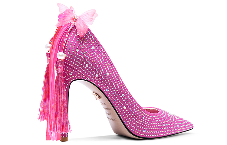 Order 莉莉薇 超纖皮 時尚尖頭水鑽一腳蹬 細跟 高跟鞋 10cm 女款 玫紅色