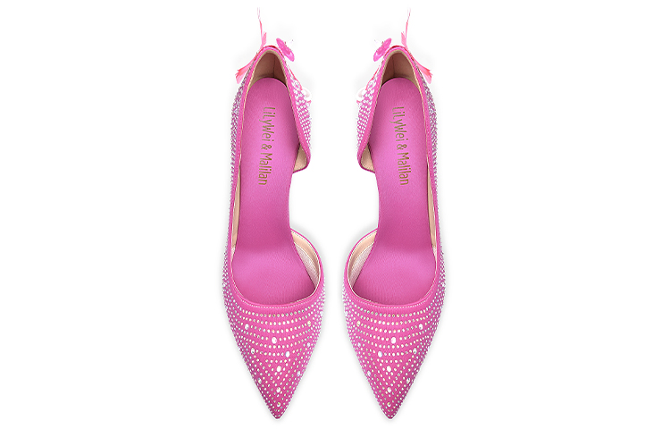 Lookbook 莉莉薇 超纖皮 時尚尖頭水鑽一腳蹬 細跟 高跟鞋 10cm 女款 玫紅色