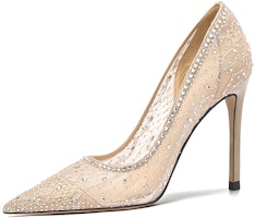 (Women) Lily Wei Pointed-Toe High Heel Mules 'Apricot Mesh and Rhinestones' J-099 (Women) Lily Wei Pointed-Toe High Heel Mules 'Apricot Mesh and Rhinestones' J-099
