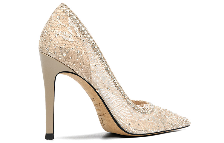 Order (Women) Lily Wei Pointed-Toe High Heel Mules 'Apricot Mesh and Rhinestones' J-099