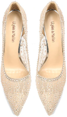 (Women) Lily Wei Pointed-Toe High Heel Mules 'Apricot Mesh and Rhinestones' J-099 Lookbook (Women) Lily Wei Pointed-Toe High Heel Mules 'Apricot Mesh and Rhinestones' J-099